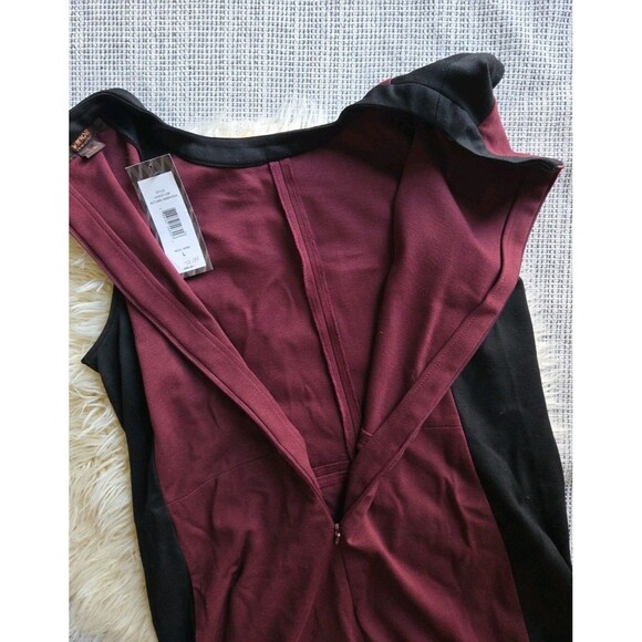 NWT VICTOR ALFARO L Maroon Red & Black Colorblock Fitted Knee Length Dress - Picture 8 of 10